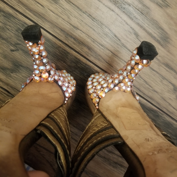 Christian Dior Heels Bronze Gold Jewelled Crystal Heels Dior Mules Size 7.5 - Picture 9 of 16